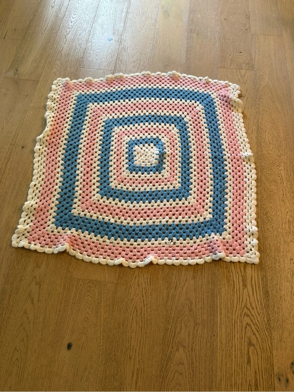 Handmade Crochet Granny Square Blanket - Pink, Blue & White